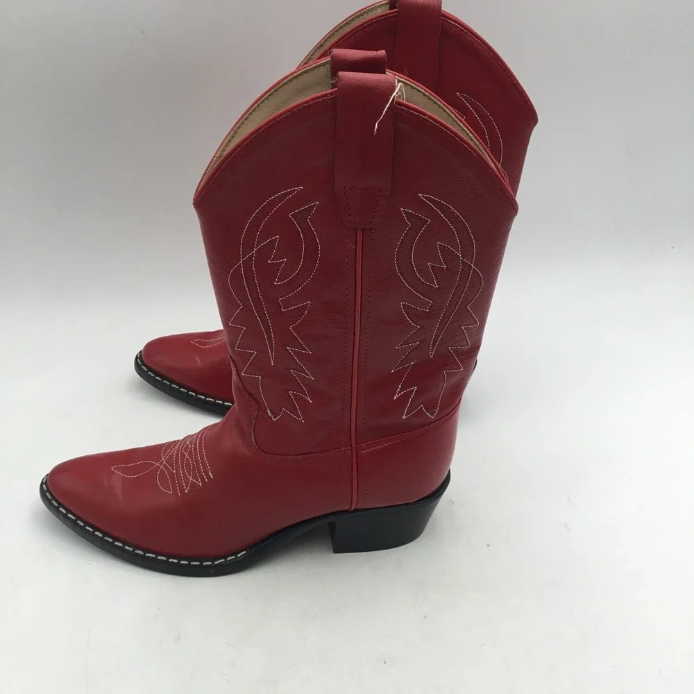 Old West Red Leather Western Cowboy Boots Pointed Toe Embroidered‎ 8116 Size 30